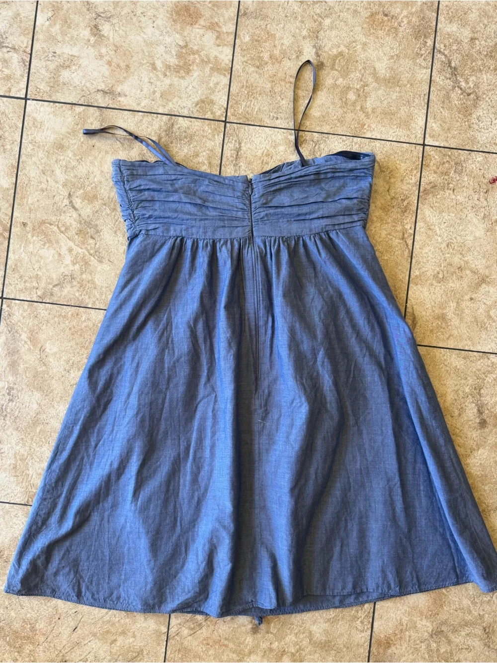 J. Crew 100& Cotton Strapless Blue Ruffle Front Dress